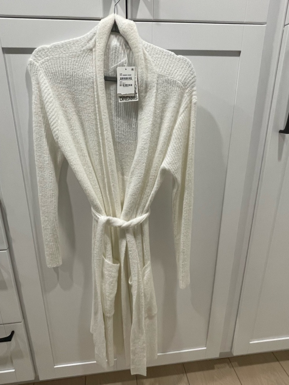 Barefoot Dreams CCL ribbed sea salt White Knit Robe Cardigan with Belt NWT S/M